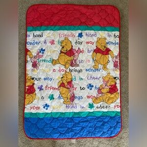 Vintage 1998 Disney Winnie the Pooh & Piglet Quilt Blanket - 53 x 38